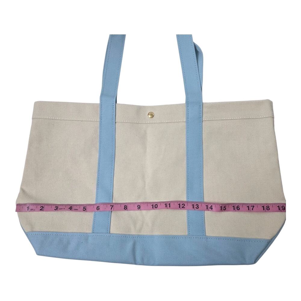 BaubleBar Away We Go Tote Bag New Fun Bag Blue And Cream Large - Picture 5 of 6